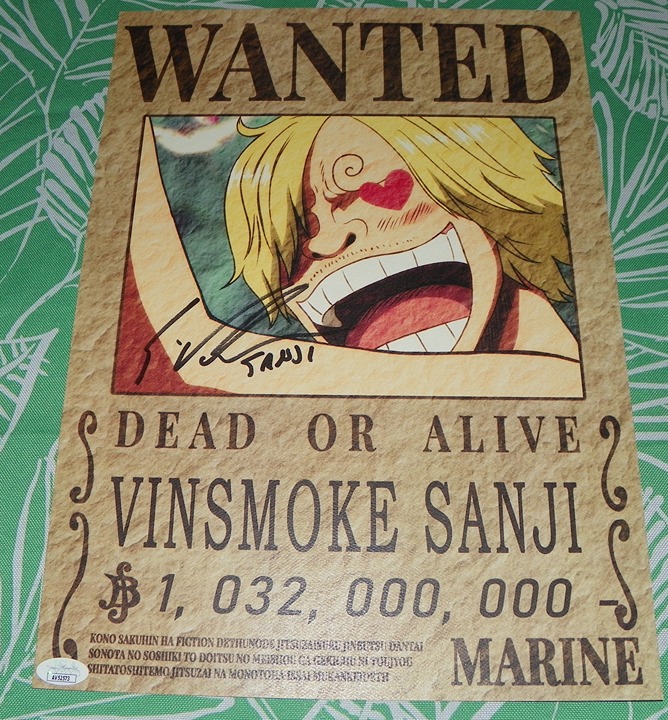 Eric Vale Sanji One Piece Signed Wanted Poster 11 1/2 x 16 Auto JSA