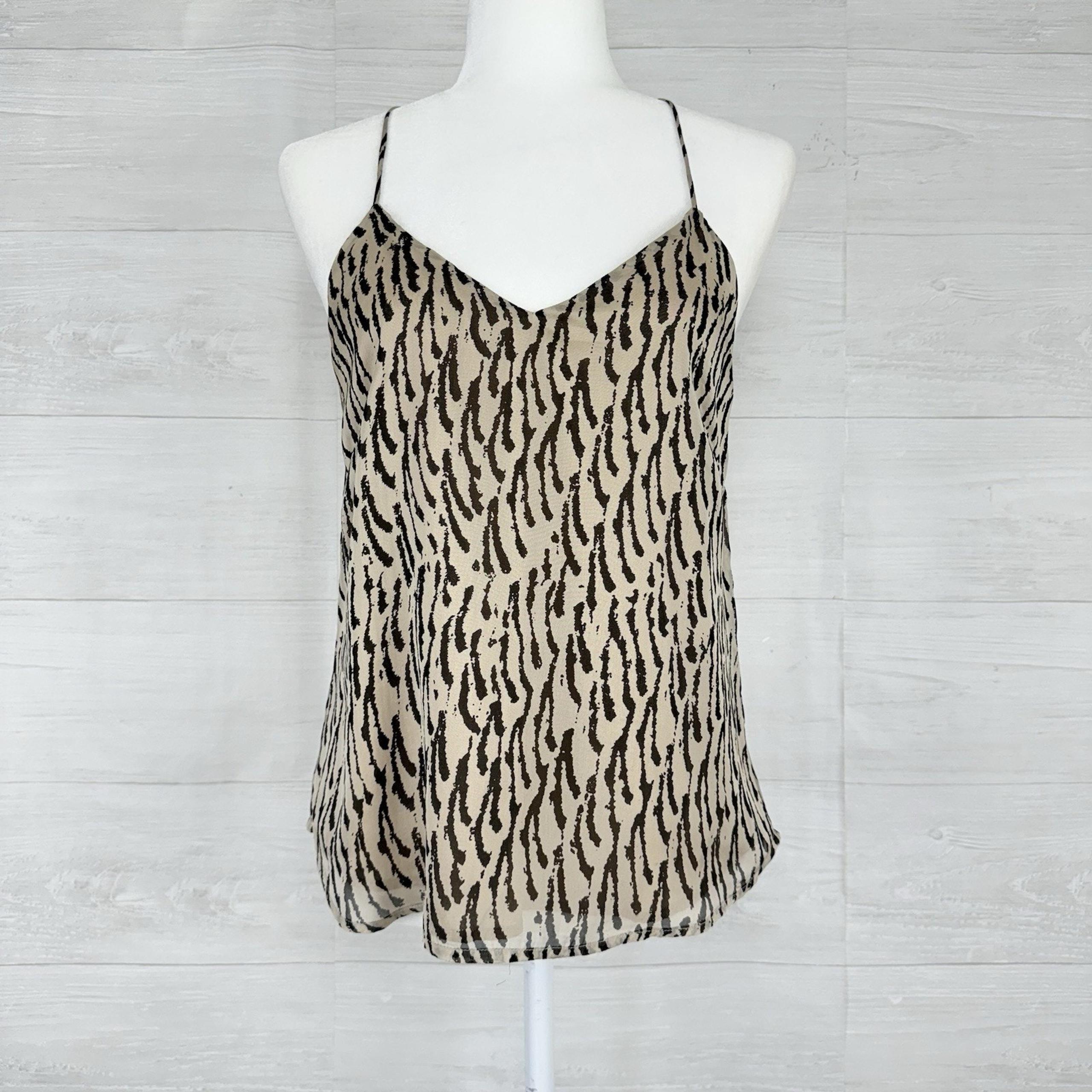 Chelsea Flower 100% Silk Tank Cami Top Size S Brown Animal Print Halter Sexy