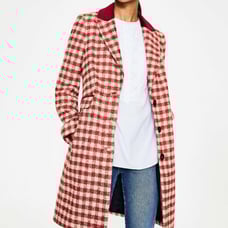 Boden Eastbourne Wool Blend Houndstooth Coat Red Cream womens 14