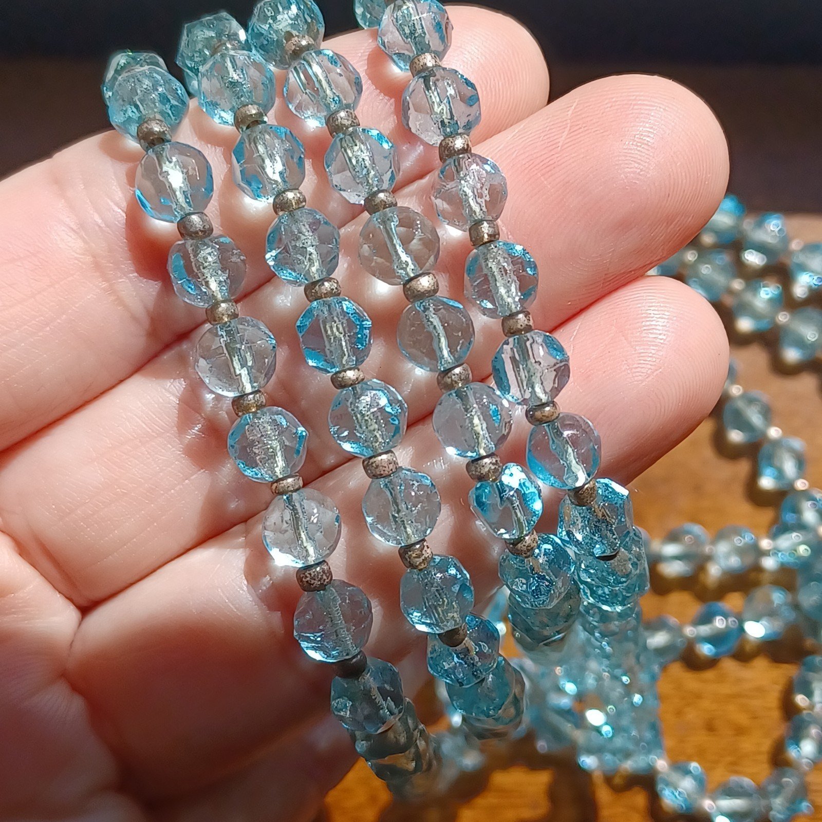 Antique vintage Czech crystal glass blue topaz necklace
