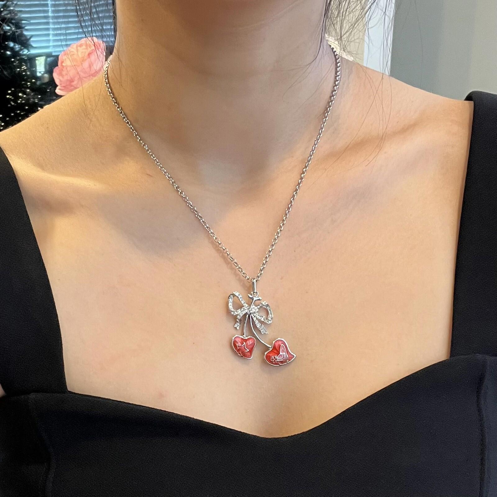 Vivienne Westwood Vintage Style Red Cherry with Saturn Necklace With Box 314