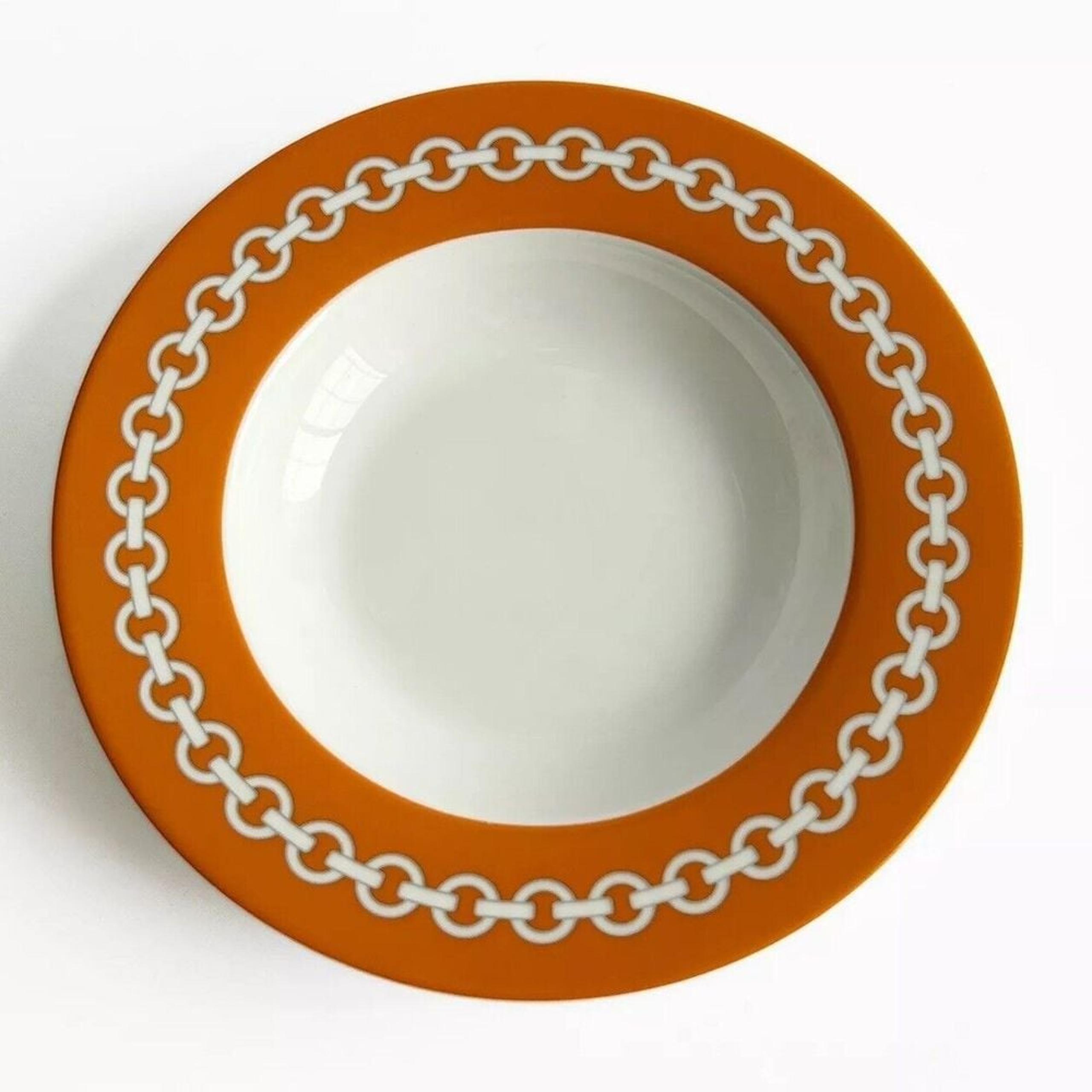 JONATHAN ADLER Happy Chic White & Orange Chain Pasta Soup Bowl