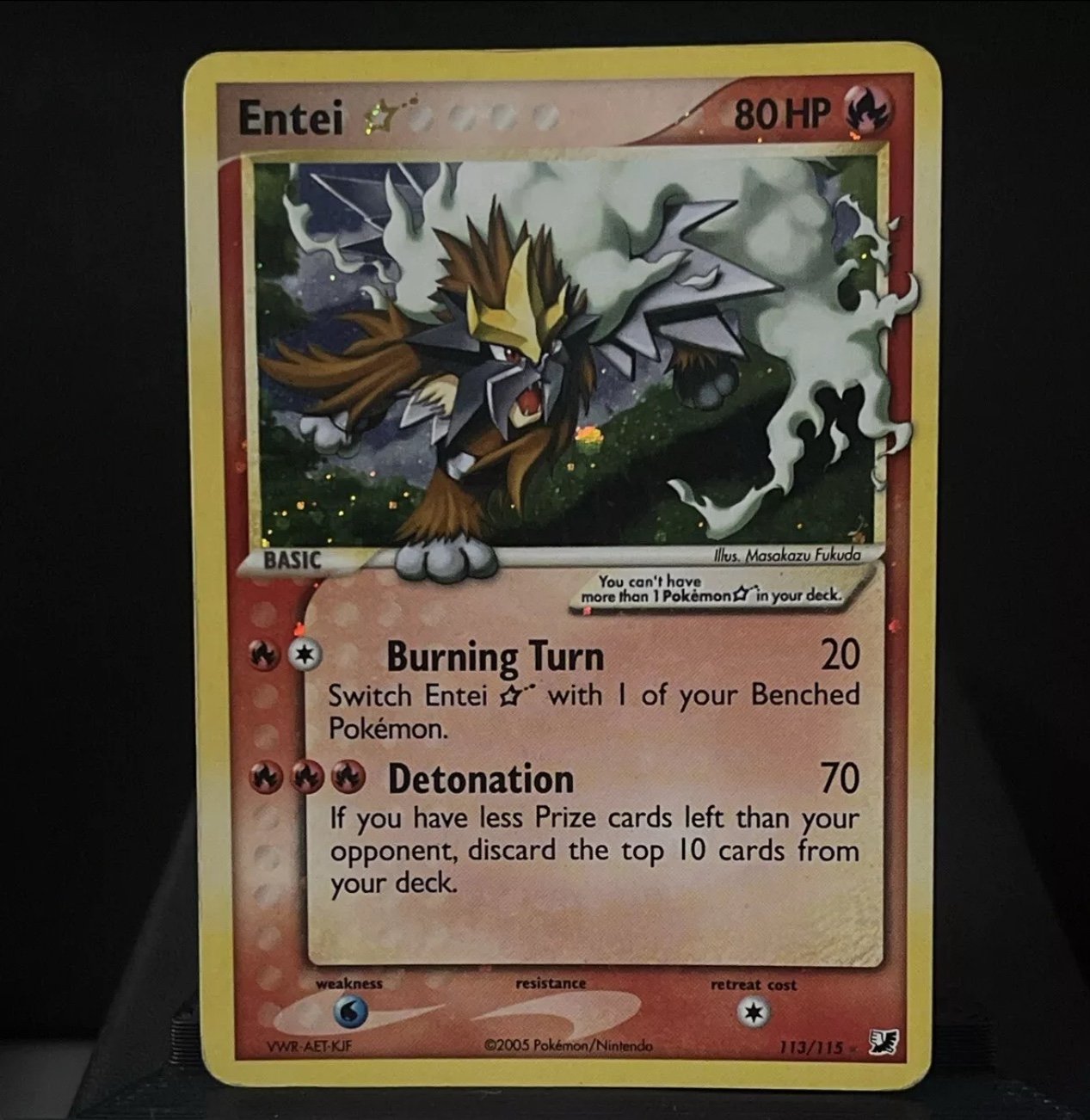 Gold Star Entei 113/115 Rare Holo 2005 EX Unseen Forces Pokemon Card