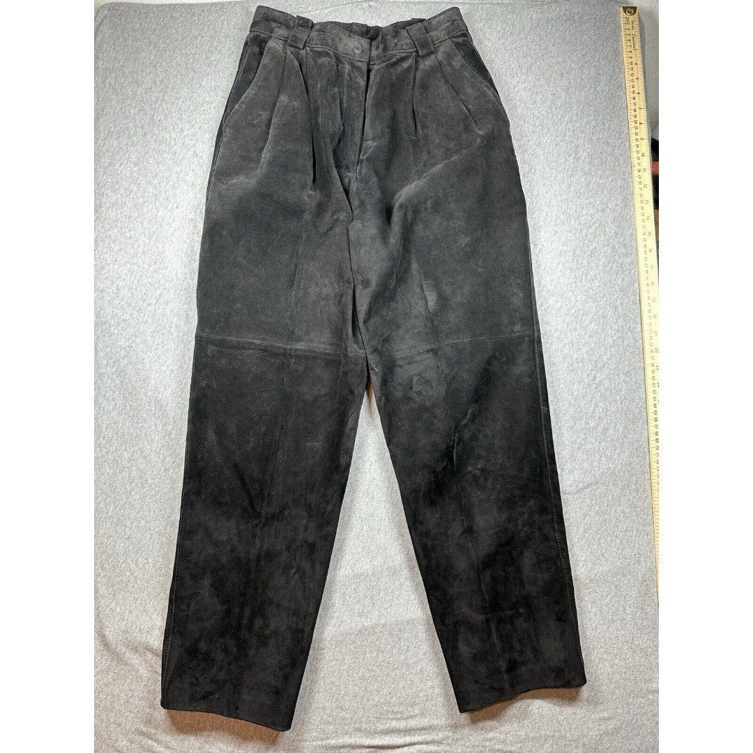 Image by Begedor Sz 10 Pig Suede Leather Pants Black Lined Italy High Waist