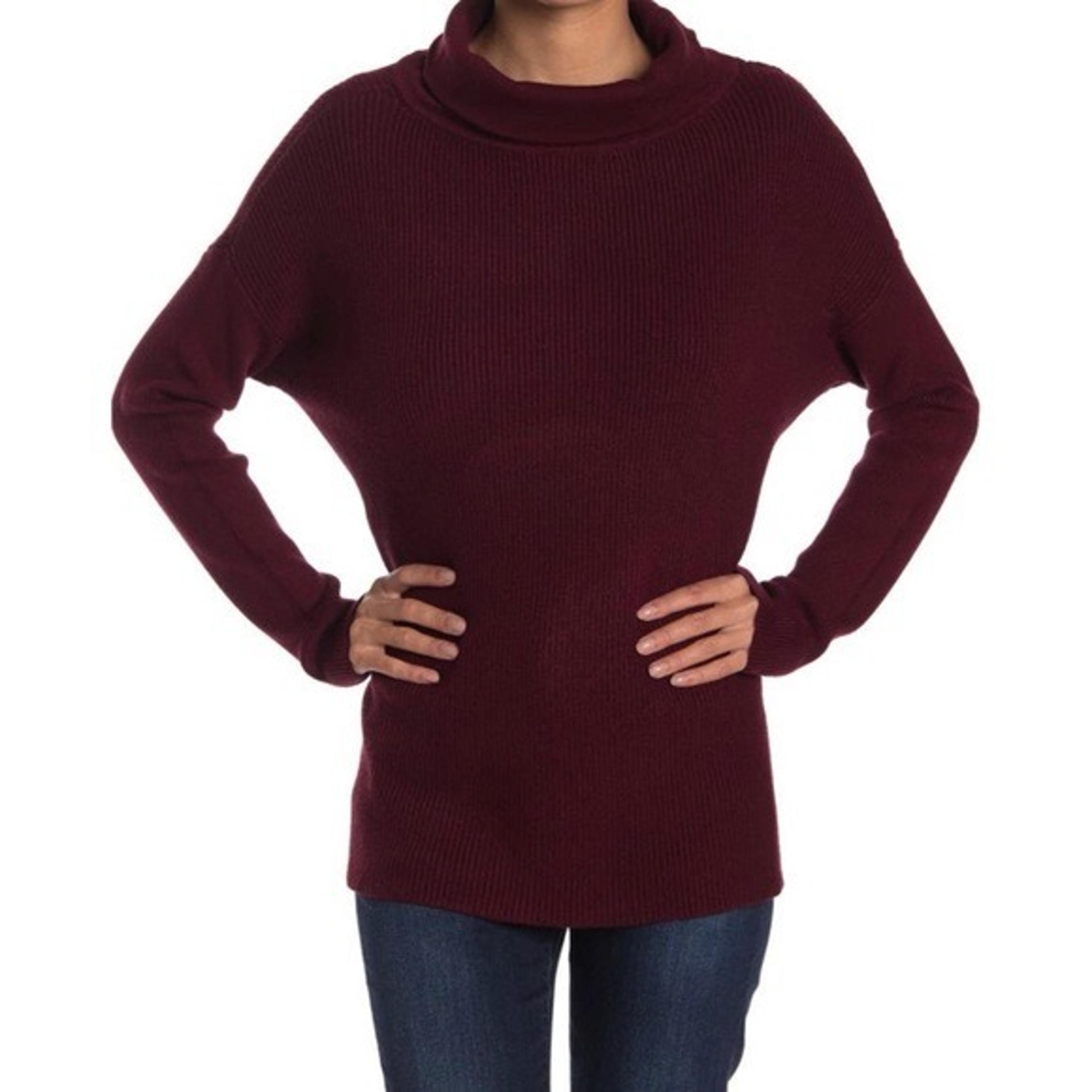 Devotion by Cyrus Nordstrom Burgundy Cowlneck Ribbed Tunic Sweater Size Small