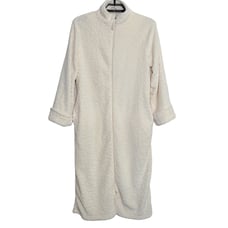 Oscar De La Renta Vintage Plush Robe Jacket Cream Full Zip Small Medium