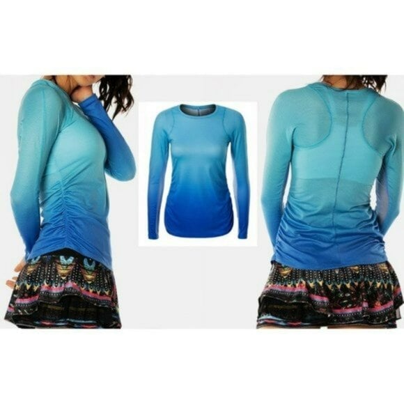 Nwt Lucky In love Women Ombre Long Sleeve Tee Shirt Top M Medium blue