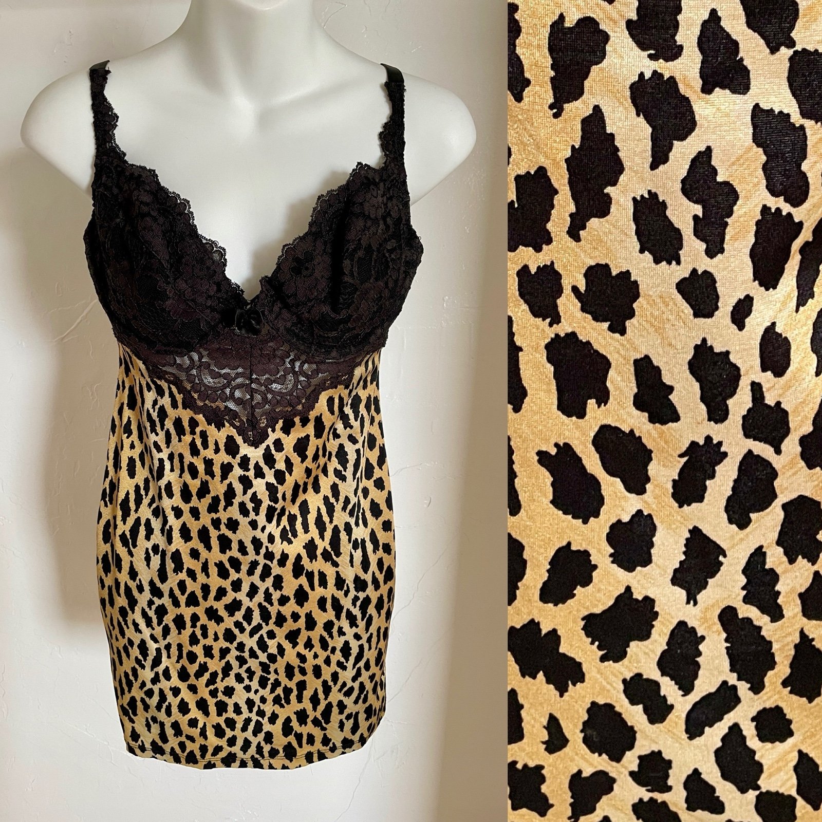 VICTORIA’S SECRET Vintage Y2K Leopard and Lace Shaper CHEMISE Size 36C