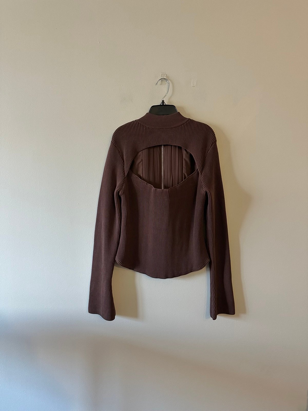 House Of CB Georgina Cocoa Brown Knitted Corset Cutout Long Sleeve Knit Rib L