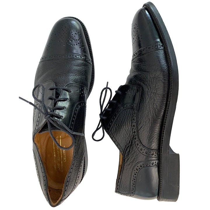 Johnston & Murphy Men's Cap Toe Oxford Dress Shoes 10.5M Black Leather 7312 GUC