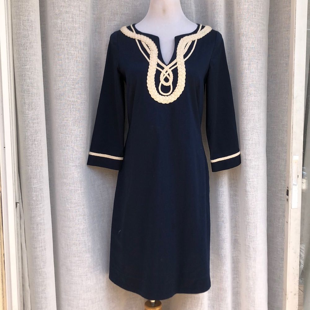 Vineyard Vines navy blue white trim shift dress