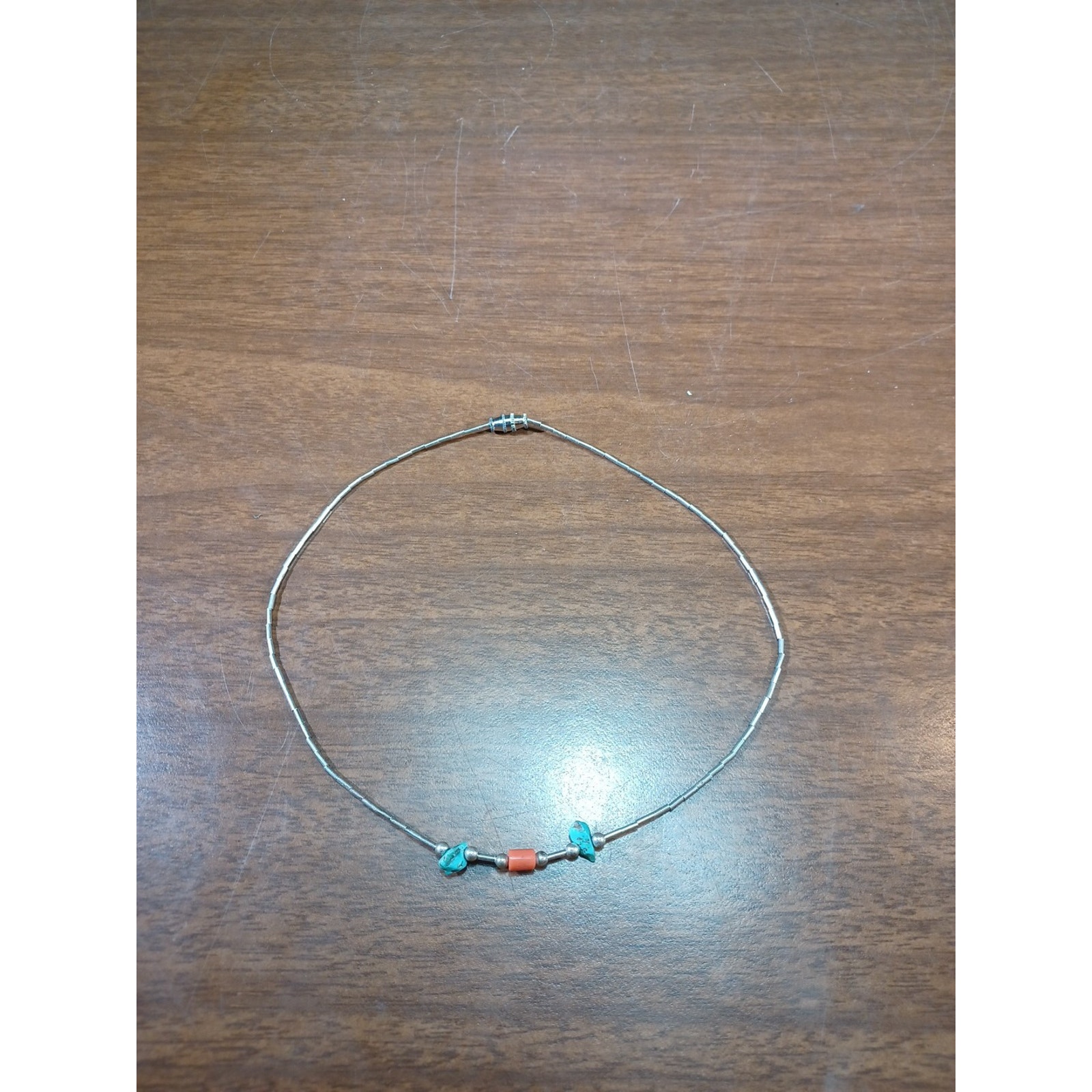 Native American Sterling Silver Beads 925 & Turquoise/ Red Coral Necklace