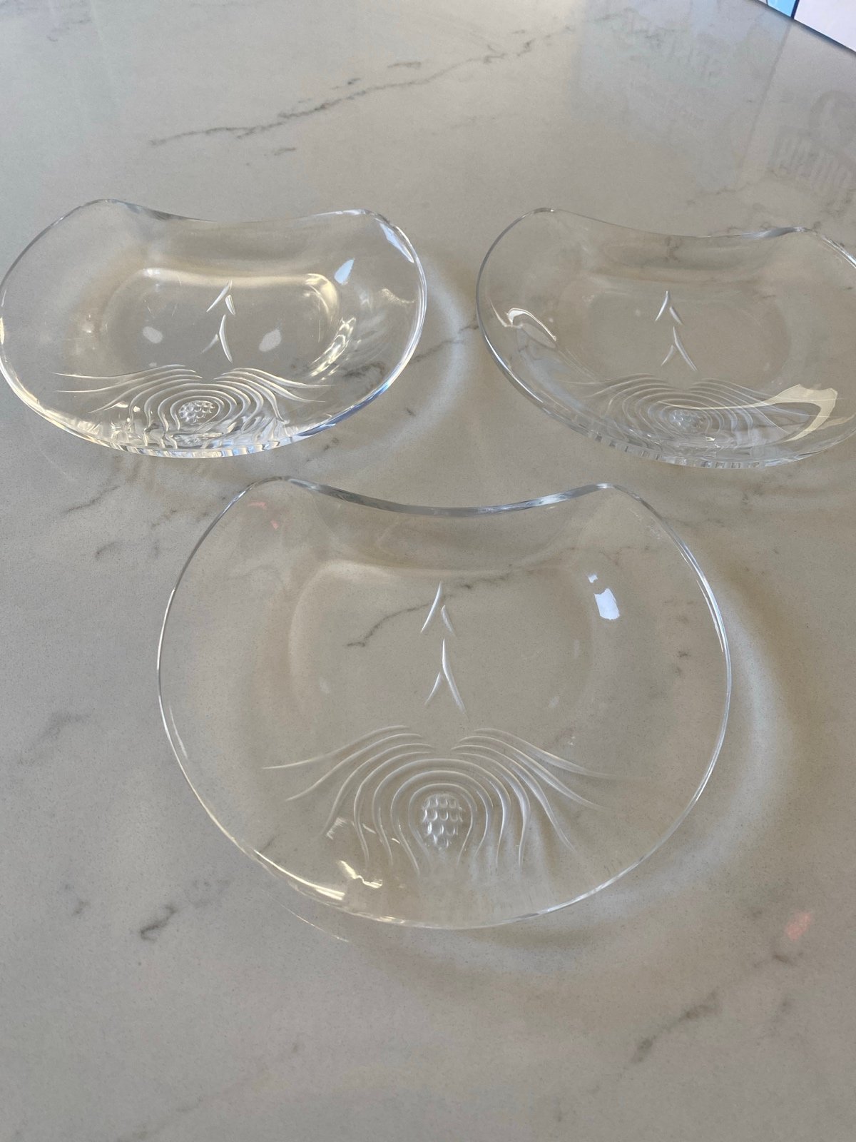 Lovely Lalique France Balmoral Crystal Flower Etched Crescent Salad Plates