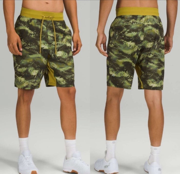 Lululemon T.H.E. Mens Short 7 Linerless Size M High Dive Auric Gold Multi