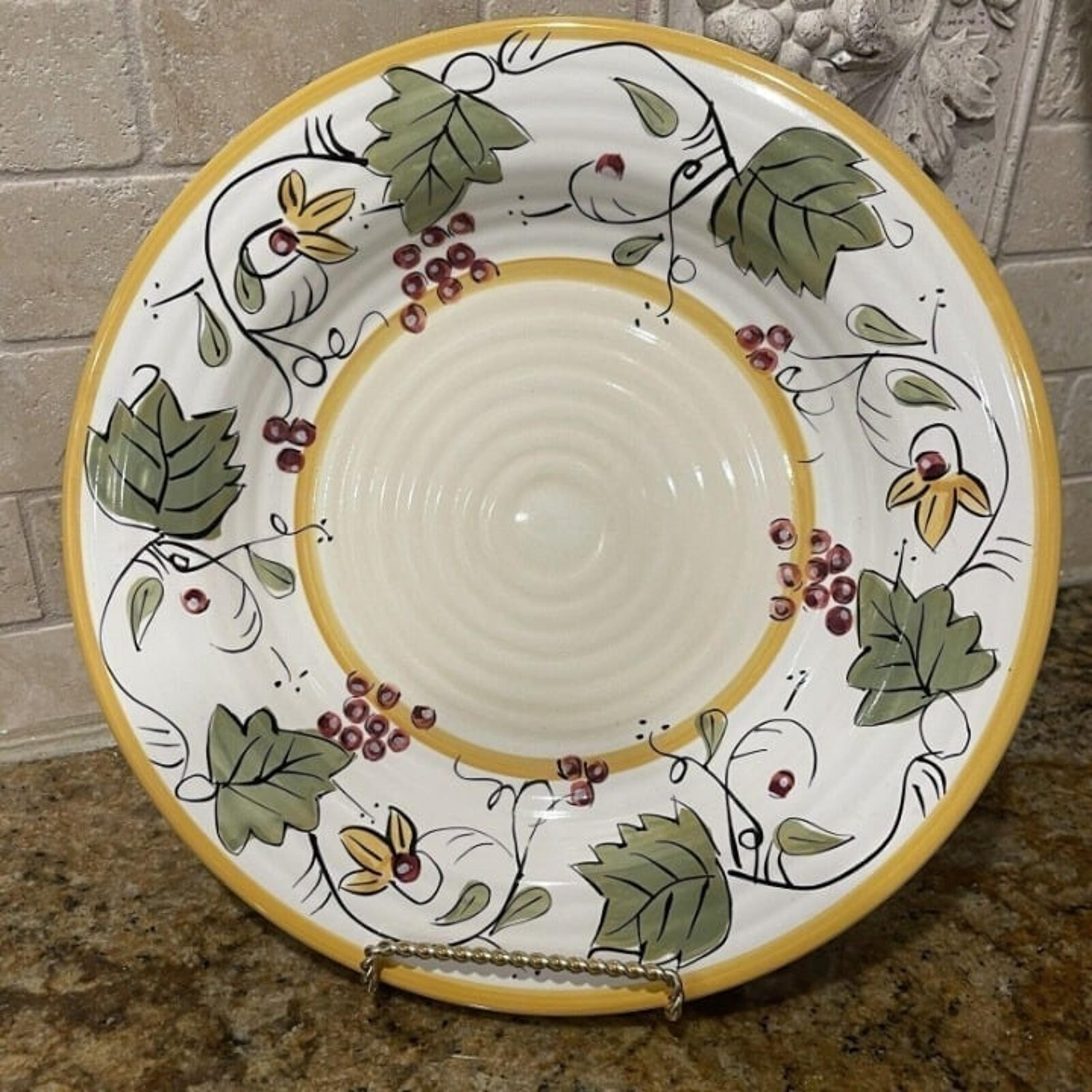 Pier 1 Imports Soup Bowl Chateau Napa Hand Painted Pasta Grapes Vine 10.75" EUC