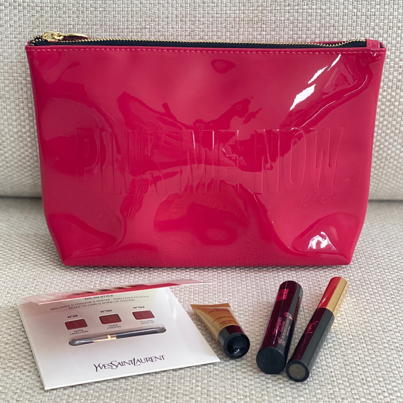YSL Makeup Bag, Rouge Volupte Lip Shin, Eye Cream, Mascara, Eye Liner Mini Set