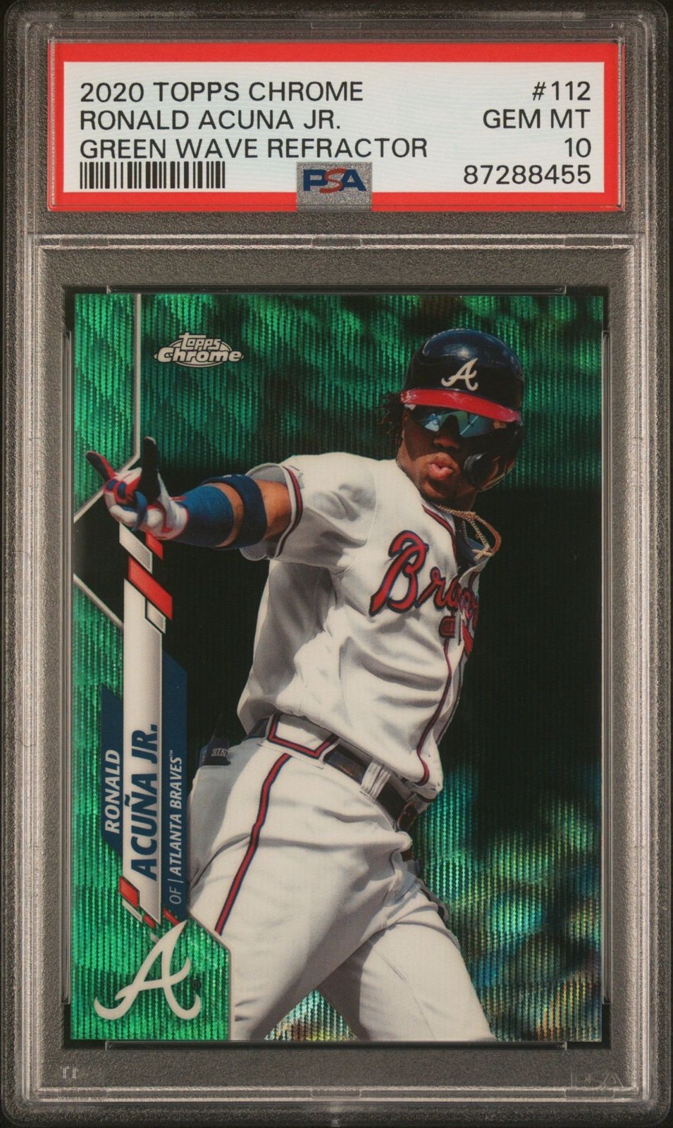 2020 Topps Chrome Ronald Acuna Jr Green Wave Refractor /99 #112 PSA 10