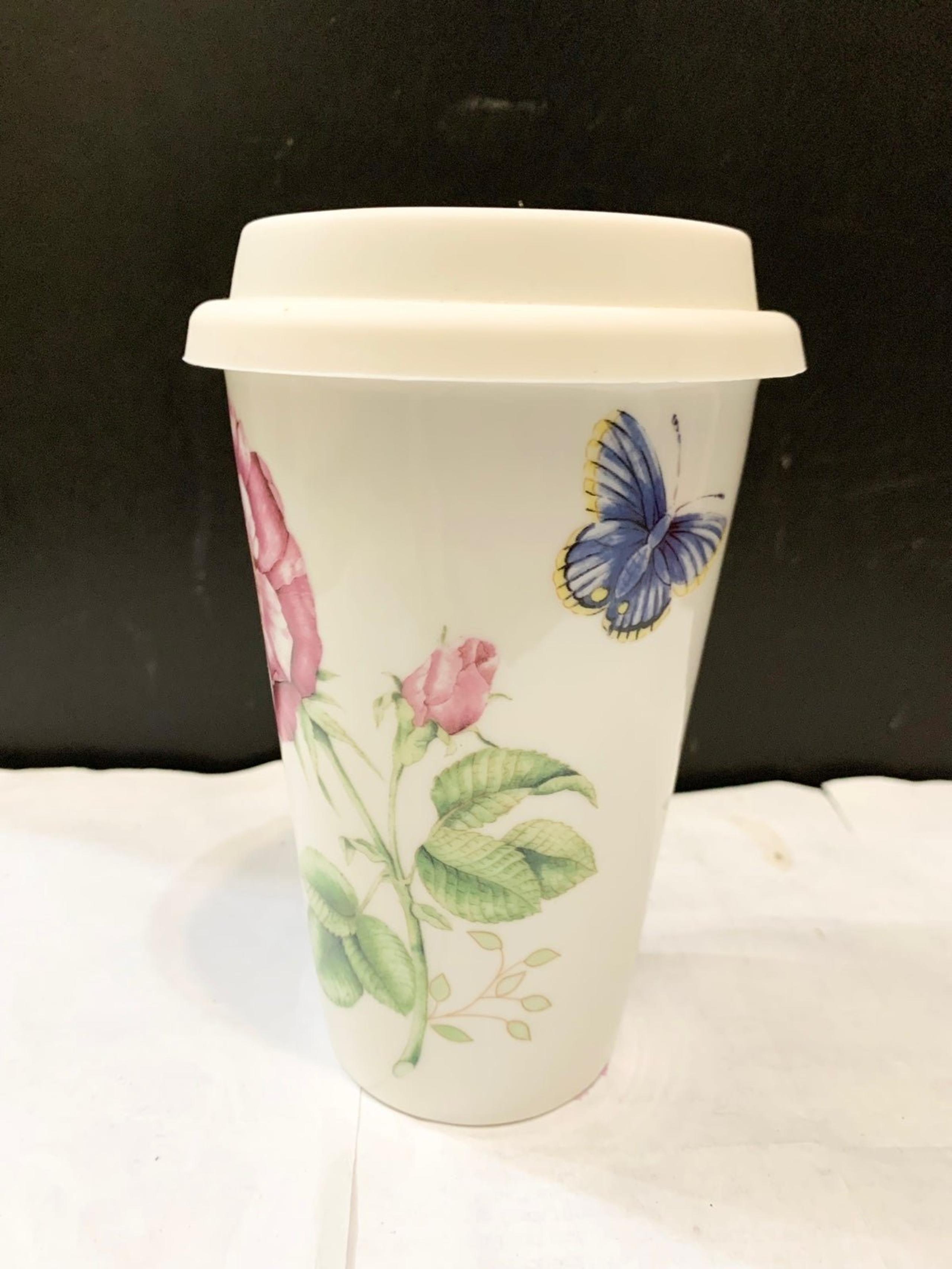 Lenox Butterfly Meadow 10oz Thermal Travel Mug Spill Proof Silicone Lid - NWT