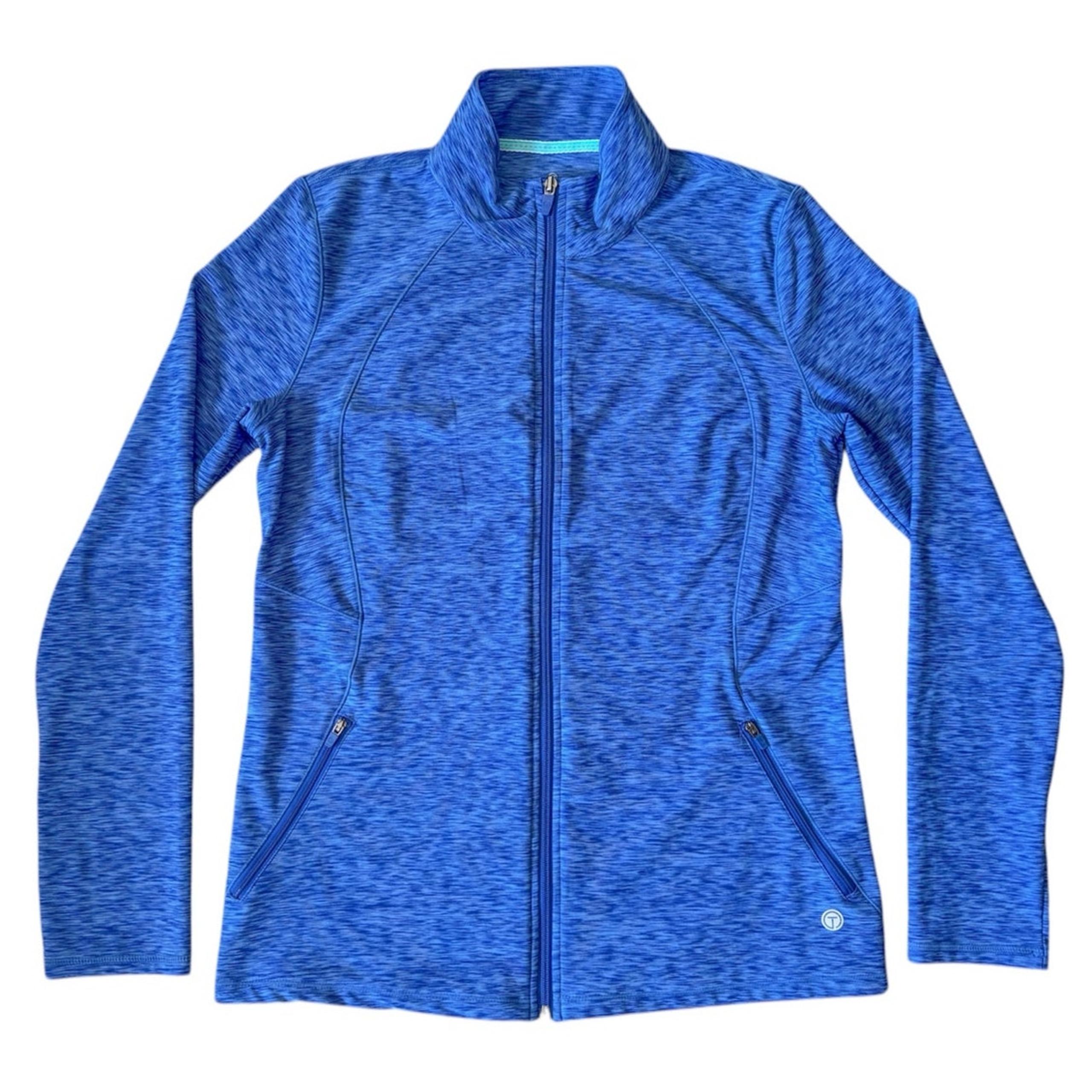 T by Talbots Full Zip Jacket Blue Space Dye Athletic Activewear Workout Fitness