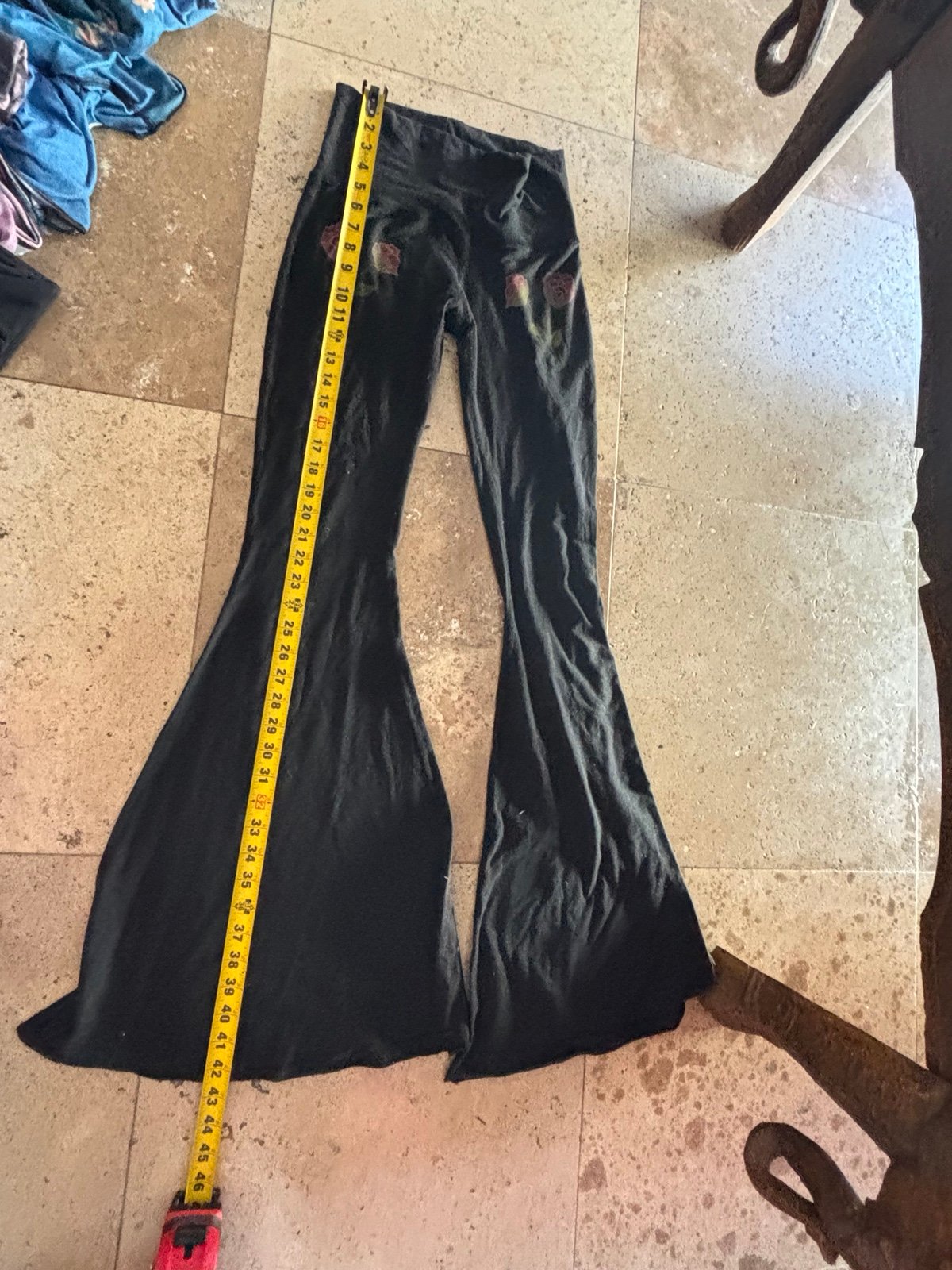 TEEKI bellbottoms teeki bells Bell Bottom Yoga pants long rose roses black xs