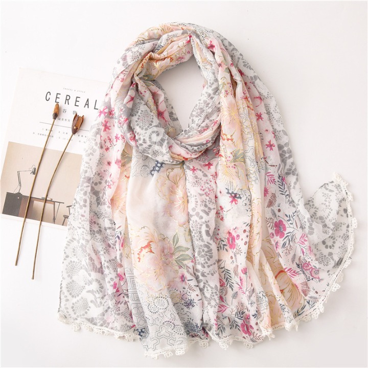 Customized Ladies New Fashion Design Beach Print Shawl Scarves Summer Muffler He