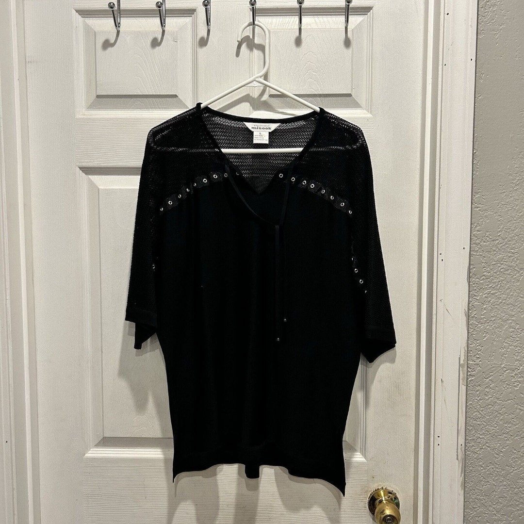 Vintage Exclusively Misook Women’s Large TunicTop Black Side Slits Knit