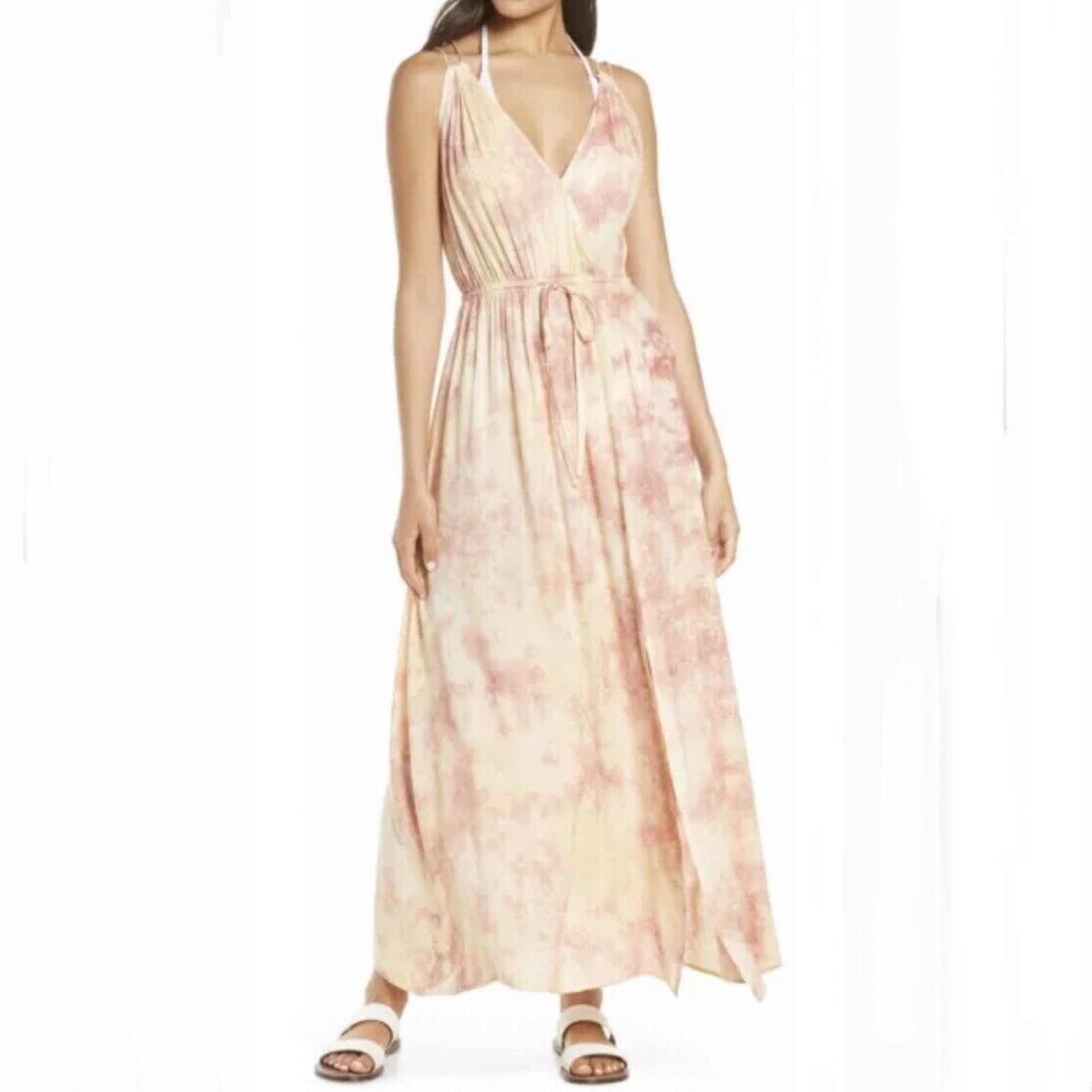 Elan NWOT Beige V-Neck Sleeveless Cover-Up Maxi Dress Size S