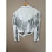 Womens White Leather Jacket Large fringe vintage snaps collared Mexico short