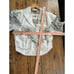 Womens White Leather Jacket Large fringe vintage snaps collared Mexico short