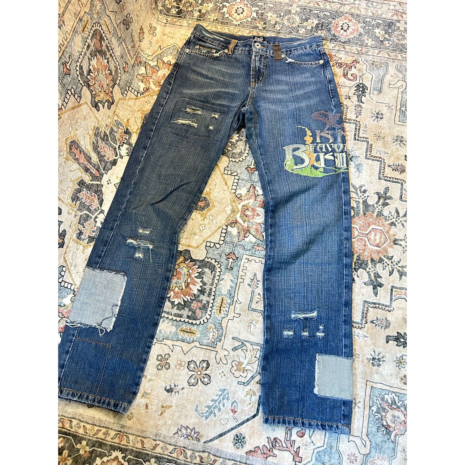 Vintage Dolce & Gabbana Denim Patchwork Y2k mid rise Jeans Size 26