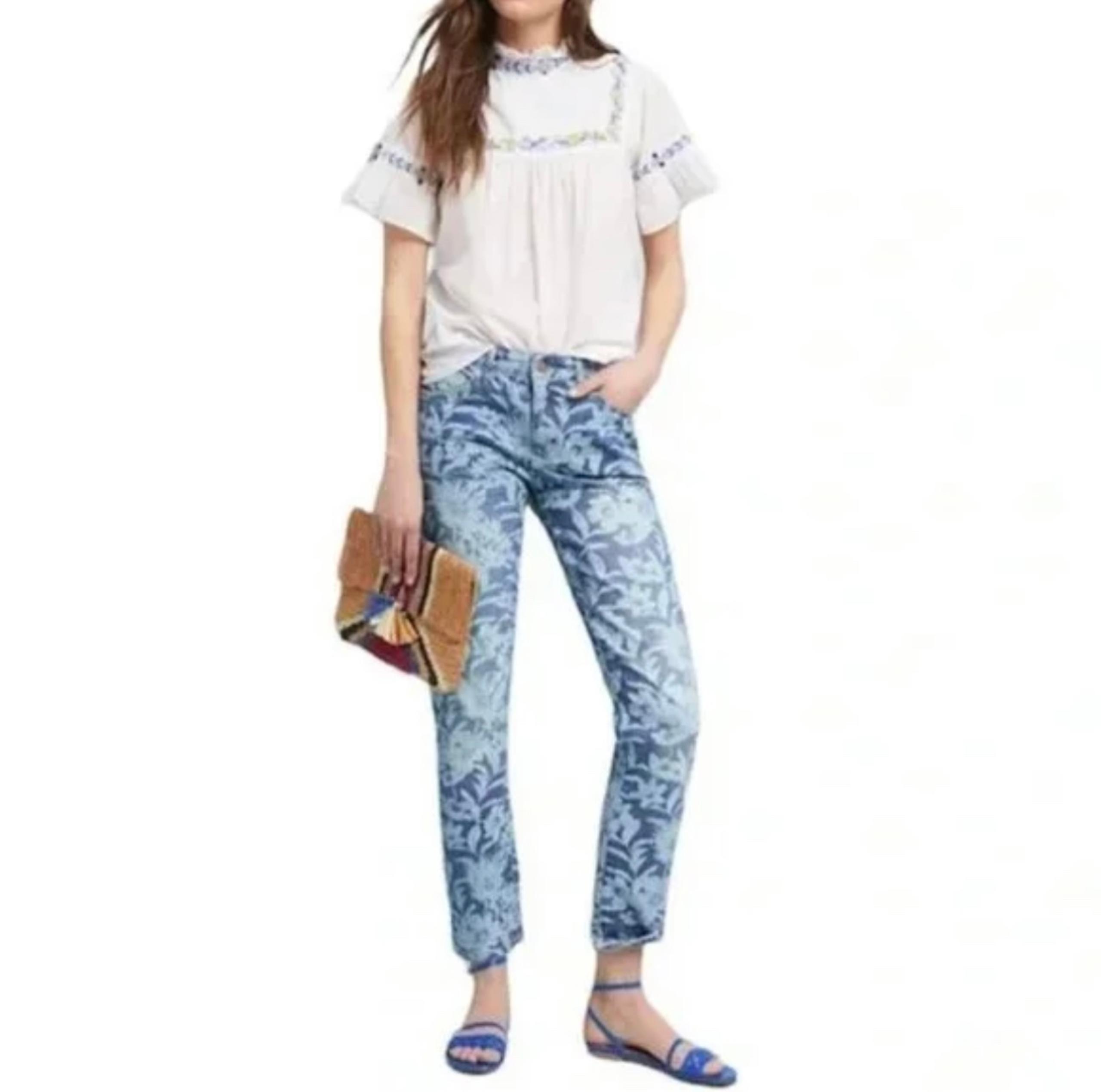 Pilcro Anthropologie Slim Boyfriend Jeans Floral Pattern Mid Rise Womens Size 28