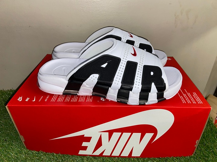 Nike Air More Uptempo Slide FB7815 100 Leather Athletic White Black Mens Size 12