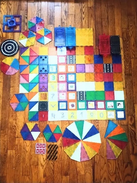 Mixed Lot TILES Magnetic Building Toys Lot 169 Pieces Assorted Shapes Colors