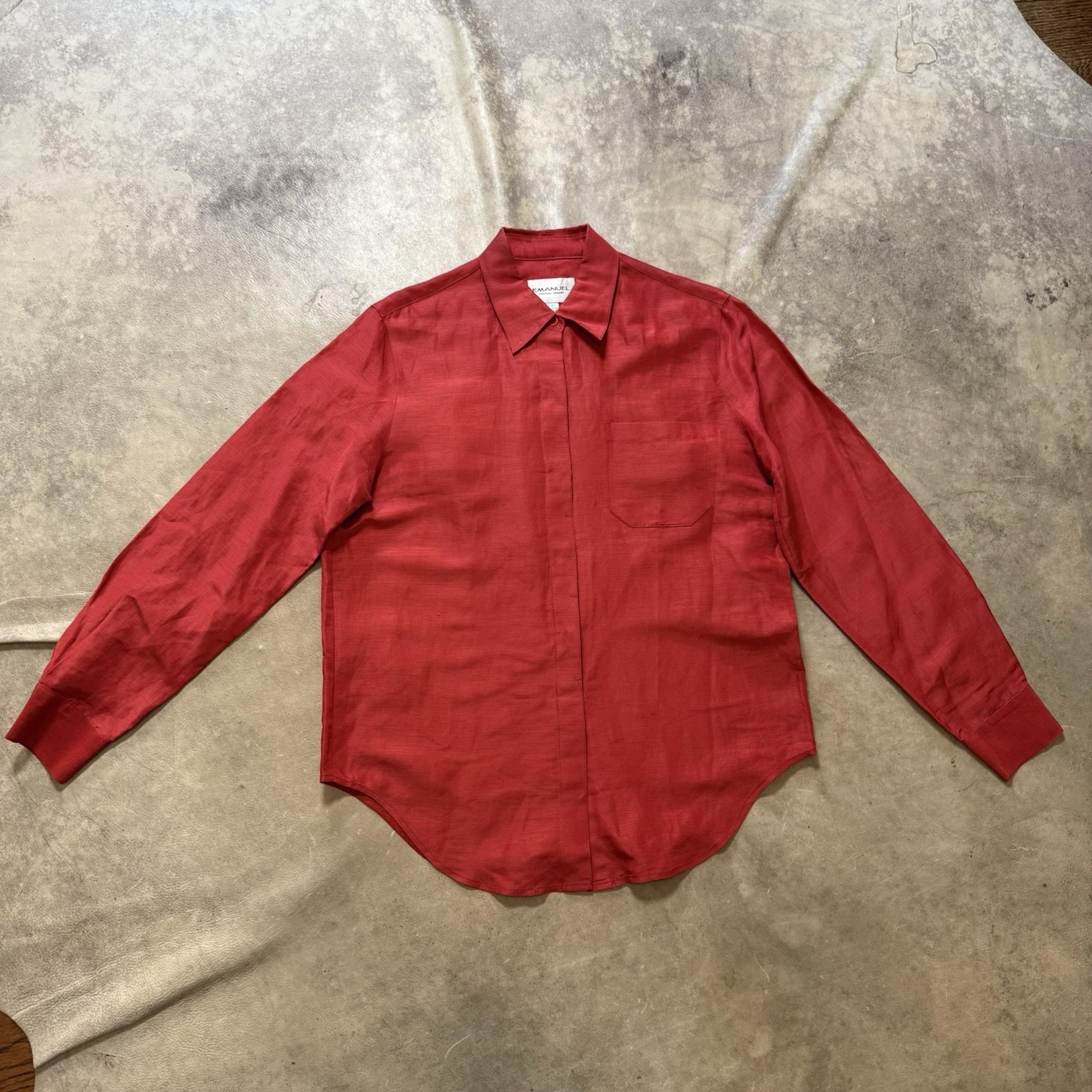 Emanuel Ungaro Shirt Womens Size 8/42 Red Button Down Silk Linen Blend