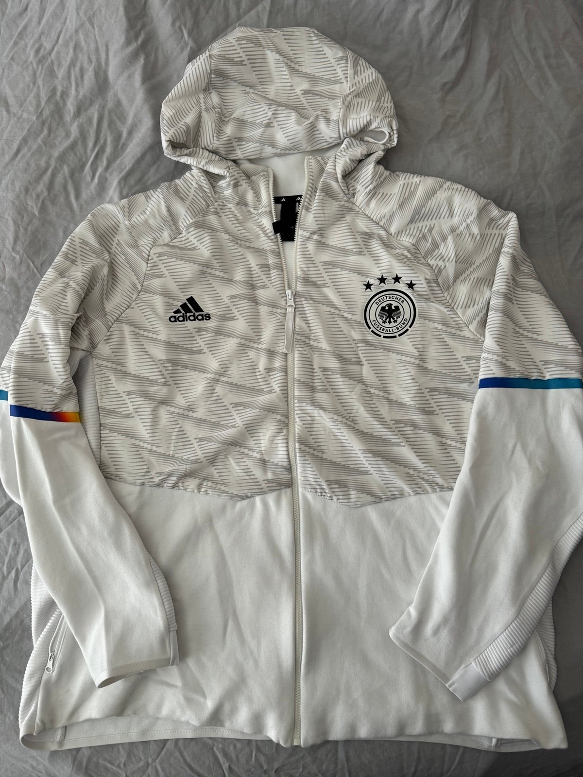 Germany Team Training Football Jacket With Zipped Hood White Adidas Mens SizeXXL