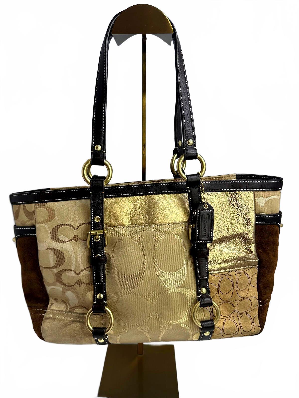 2011 Coach Gold Signature Canvas, Suede and Leather Patchwork Medium Tote, EUC