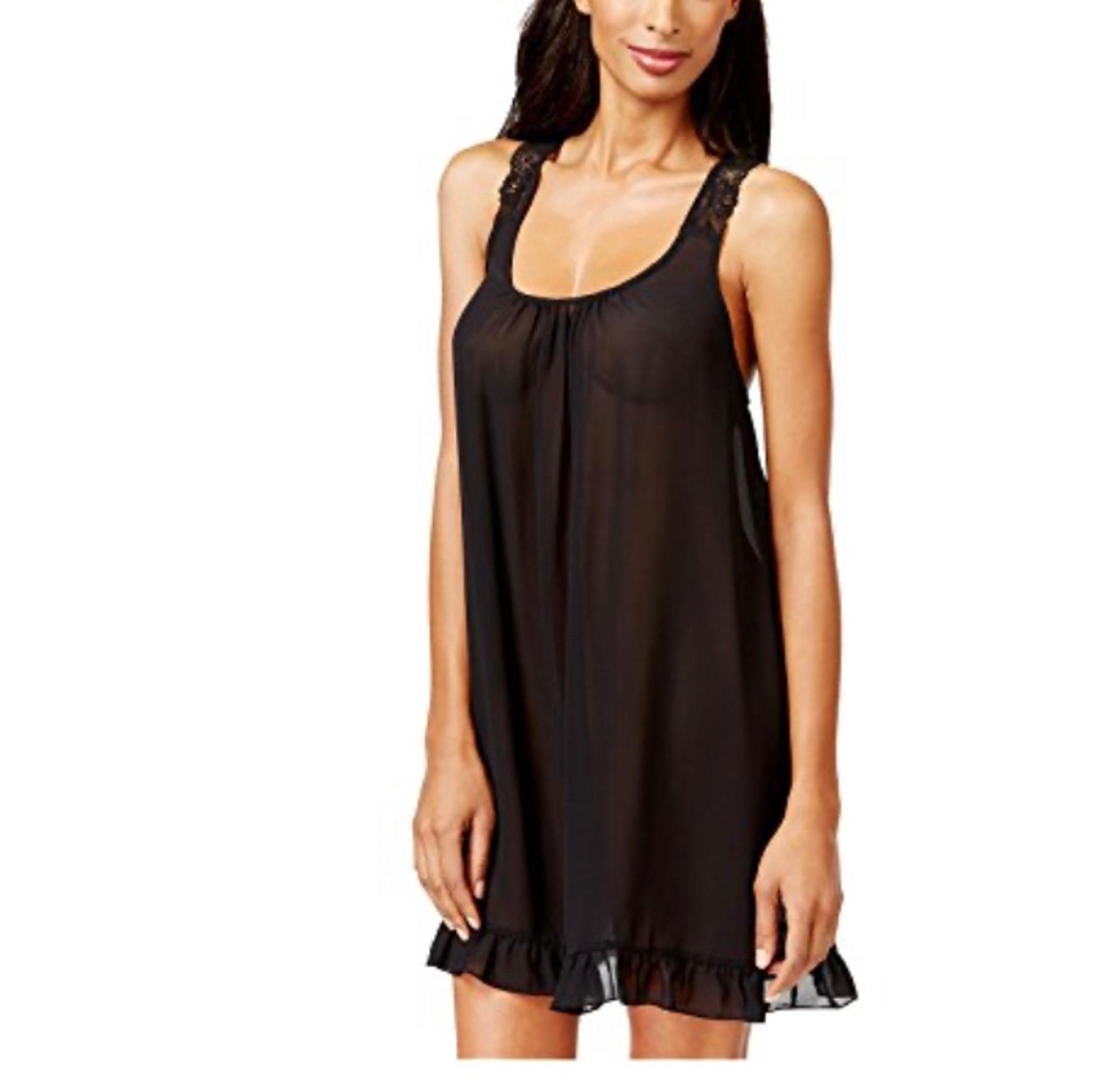 Linea Donatella women’s sleeveless Chemise Nightgown with black bow size S black
