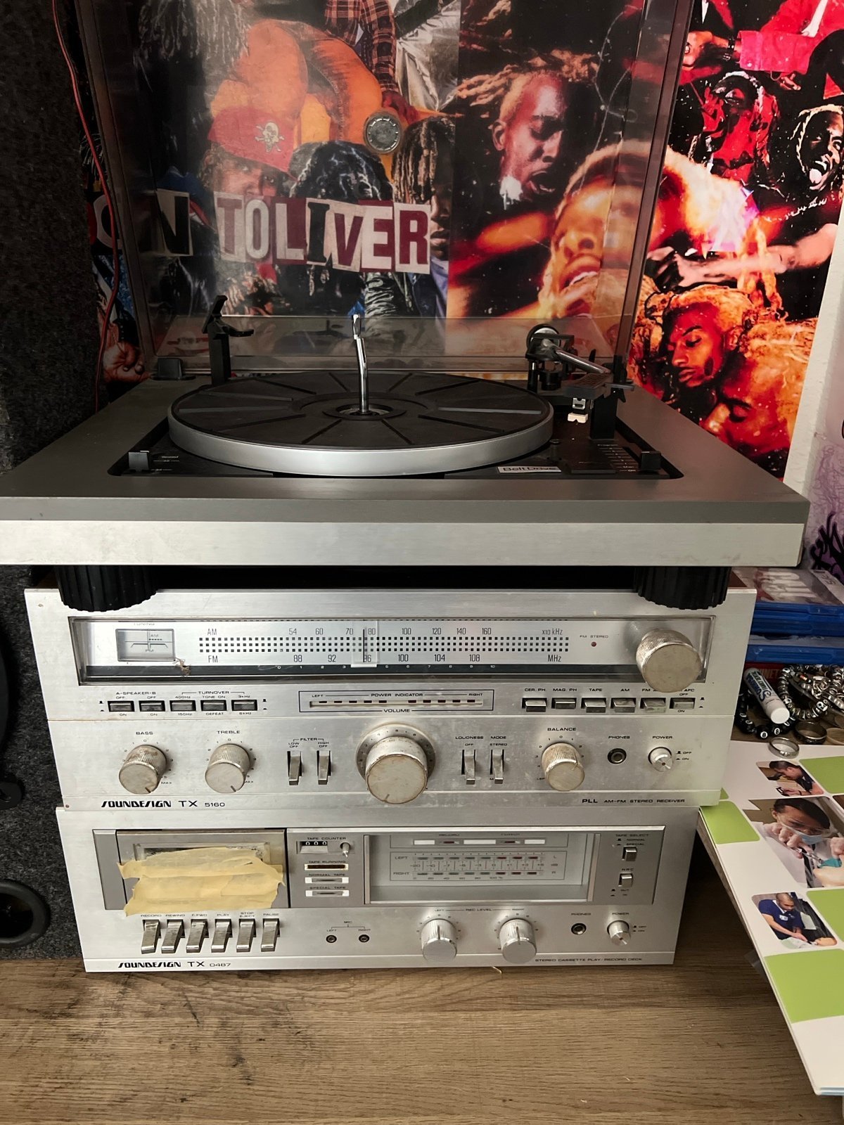 Record player with stereo and transmitter included with cassette player