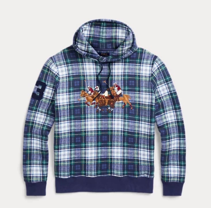 Polo Ralph Lauren Triple Pony Logo Madras Tartan Plaid Check Hoodie M Orig 480