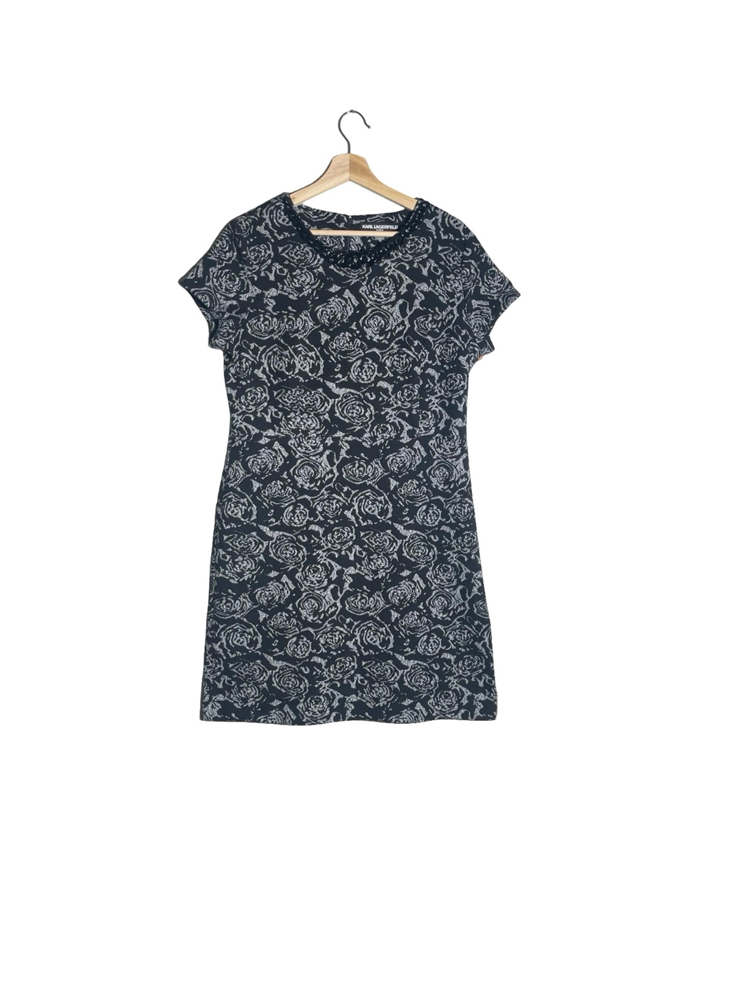 Karl Lagerfeld Paris Black & White Floral Jacquard Knit Sheath Dress Size 12