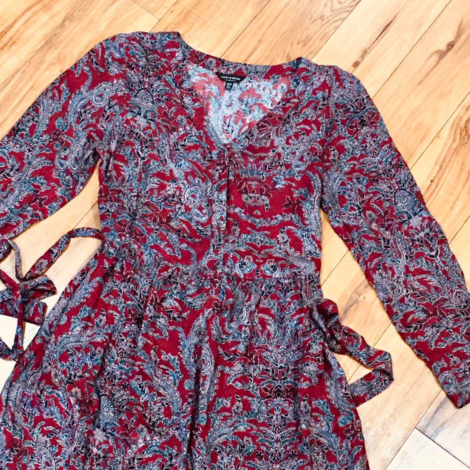 Lucky Brand floral maroon navy blue maxi long dress prairie cottage core medium
