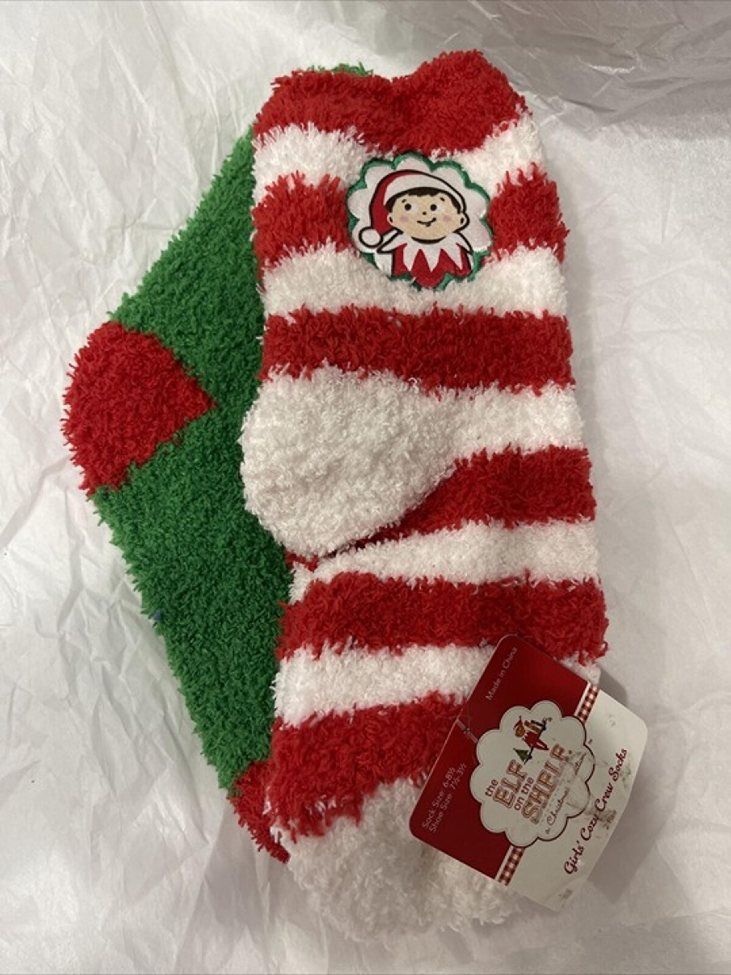 Elf on the Shelf Set of 2 Pair Girls/Boys Christmas Cozy Crew Socks Size 6-8 1/2