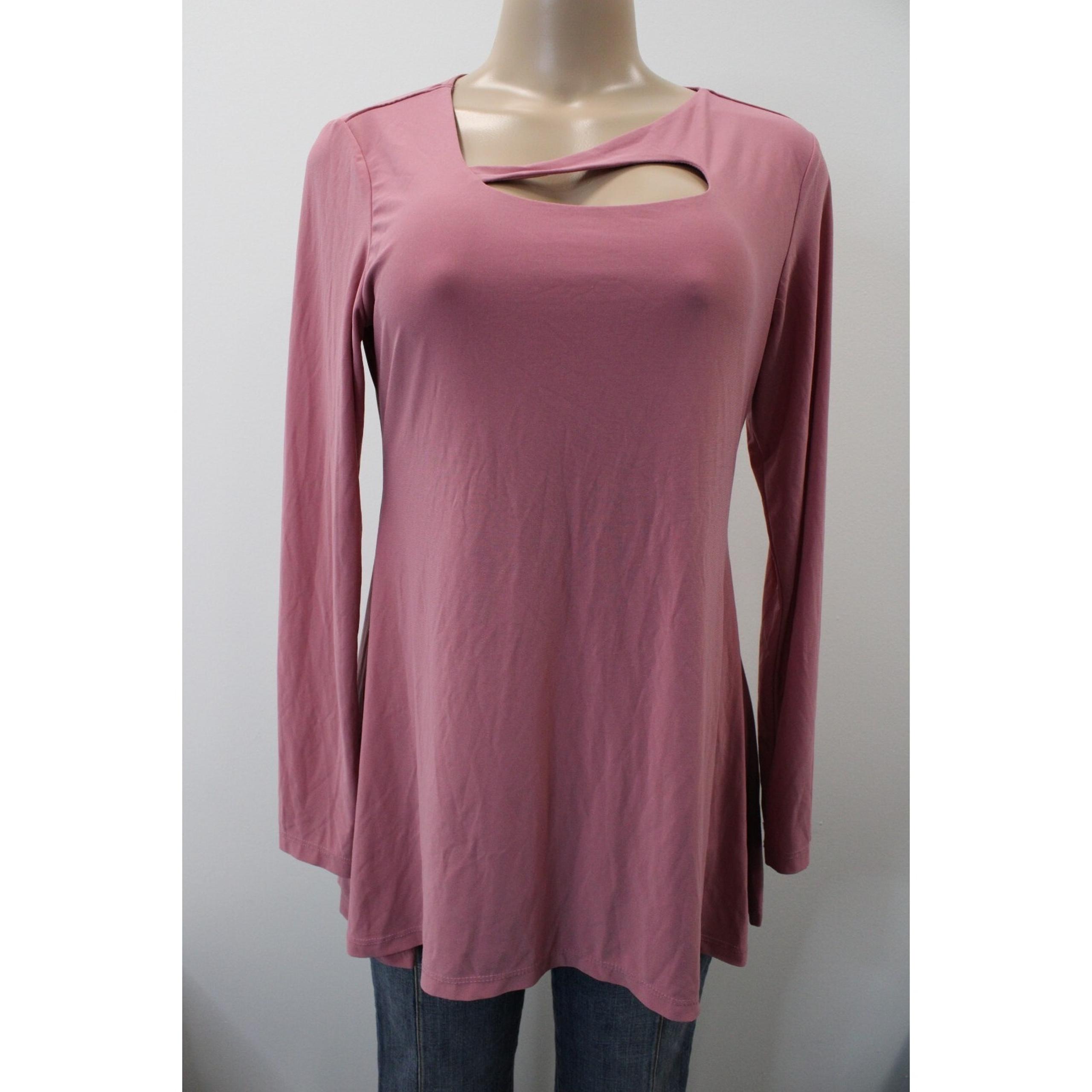 Attitudes By Renee Top Womens Size Small Pink Long Sleeve Keyhole Stretch