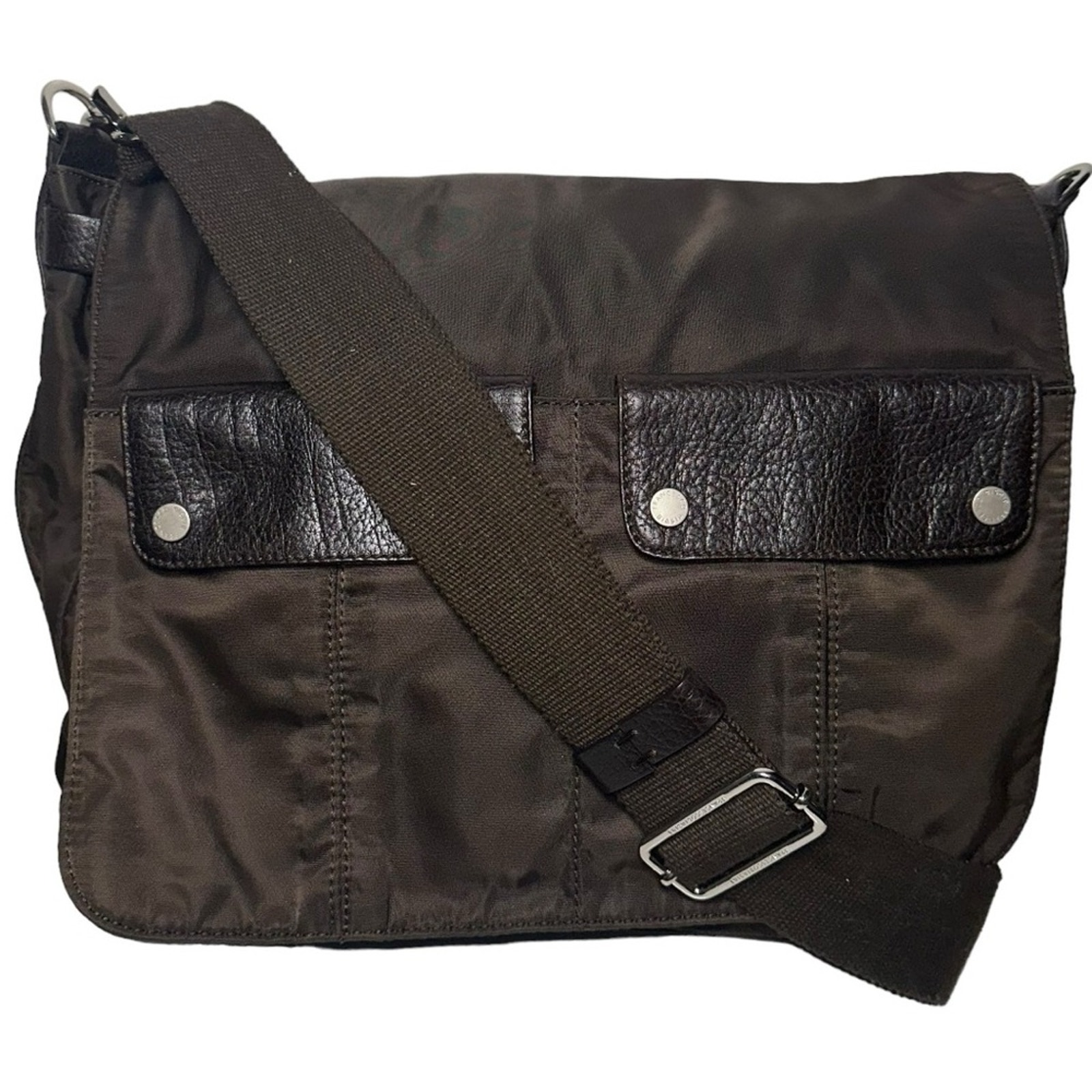 Francesco Biasia Brown Nylon Suede Trim Large Messenger Crossbody Bag