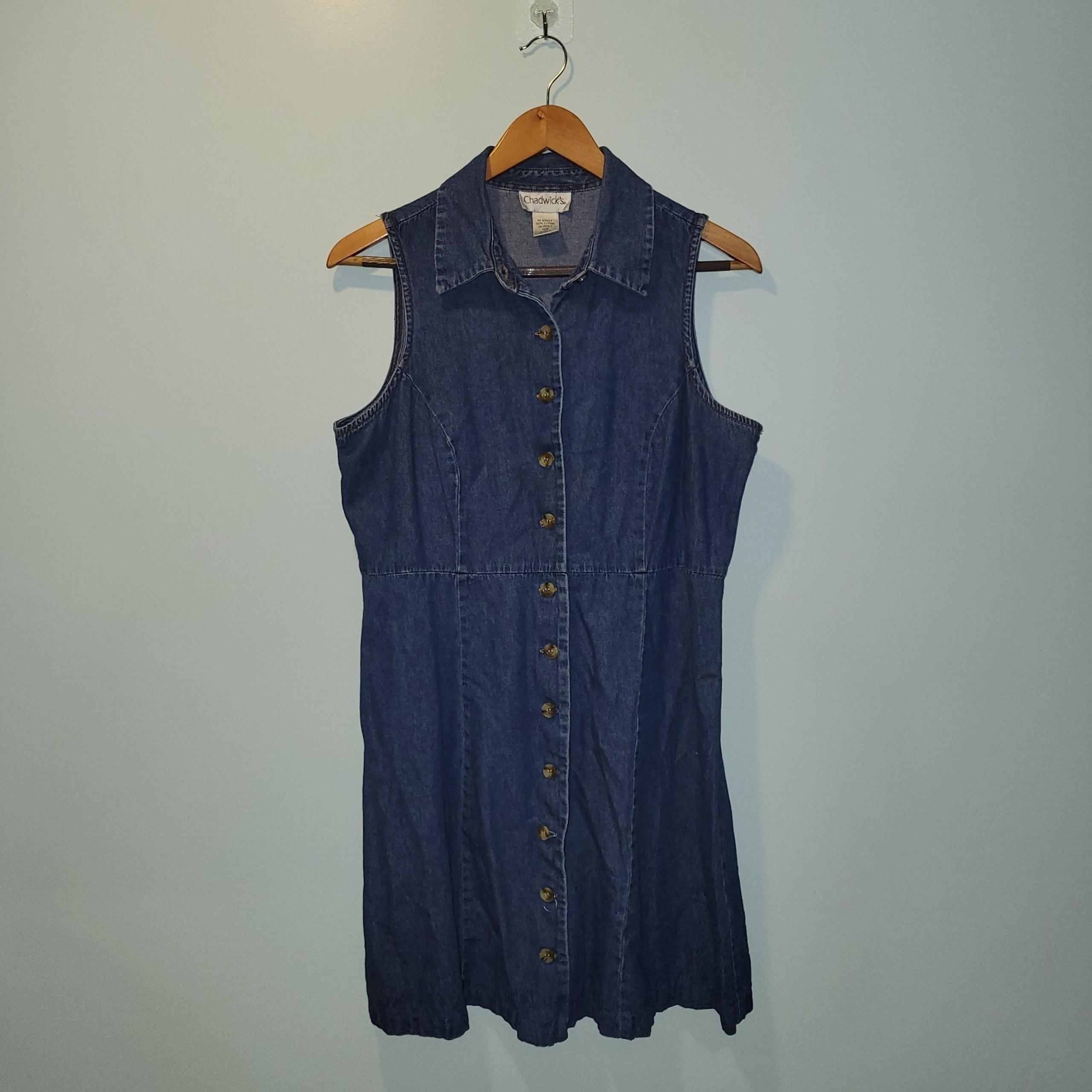 Chadwick's Vtg 90's Denim Button Front Midi Dress Size 12P CatEye Buttons Y2k