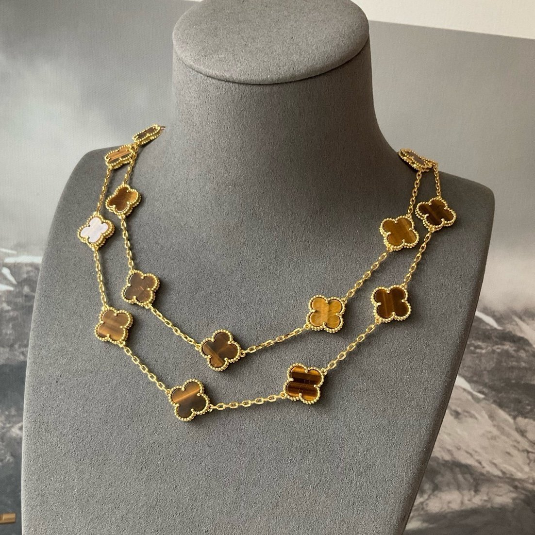 Clover tigers eye necklace 925 silver 18k gold plated 20 motifs clover necklace