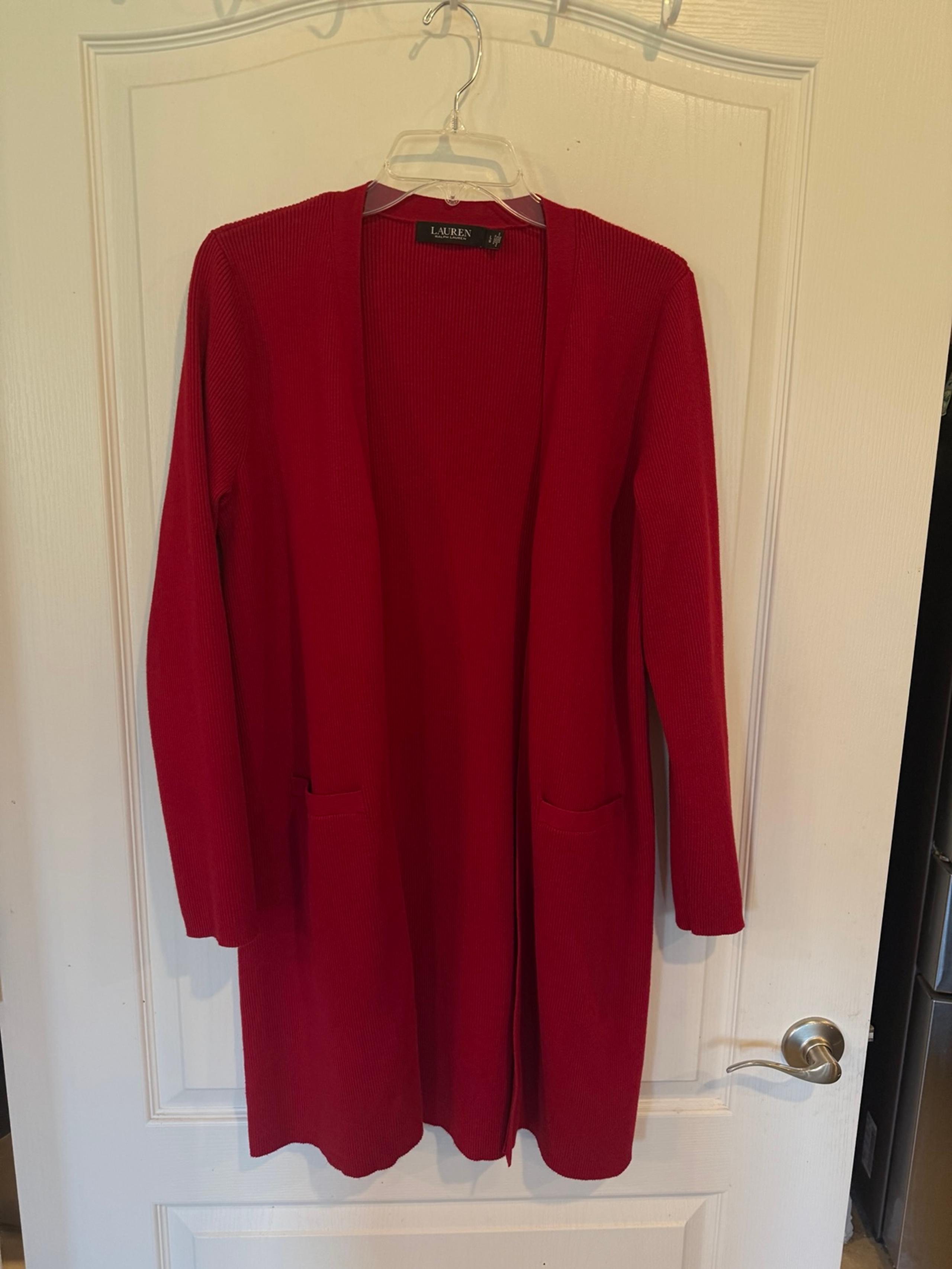 Lauren Ralph Lauren black label red open front long cardigan sweater size large