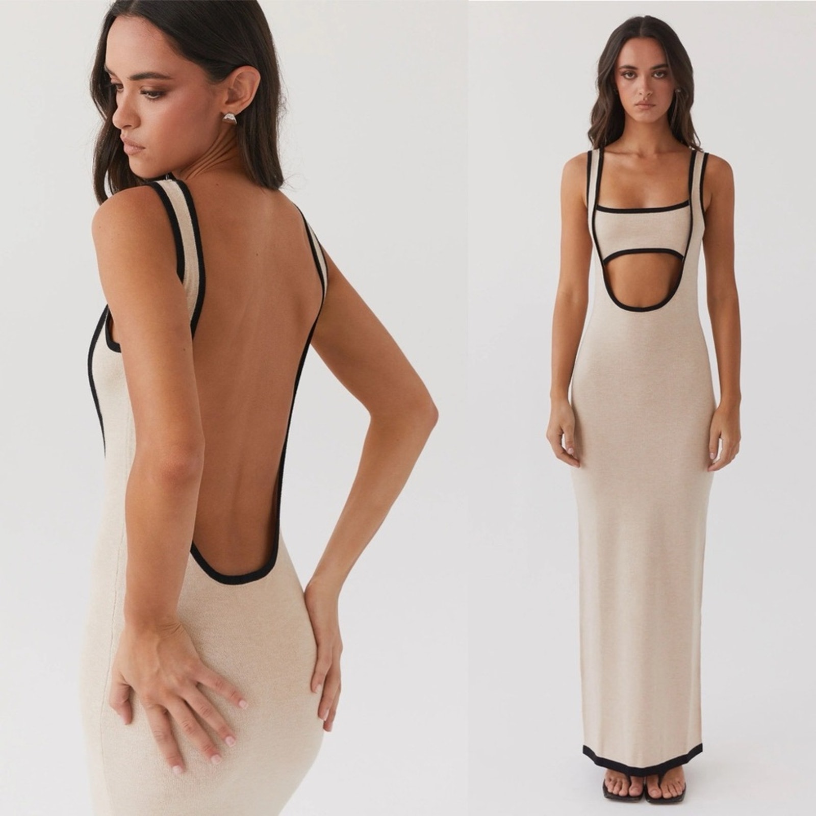 Peppermayo Lost in Paris knit Maxi Dress Size XS/S Tapioca cocktail bodycon