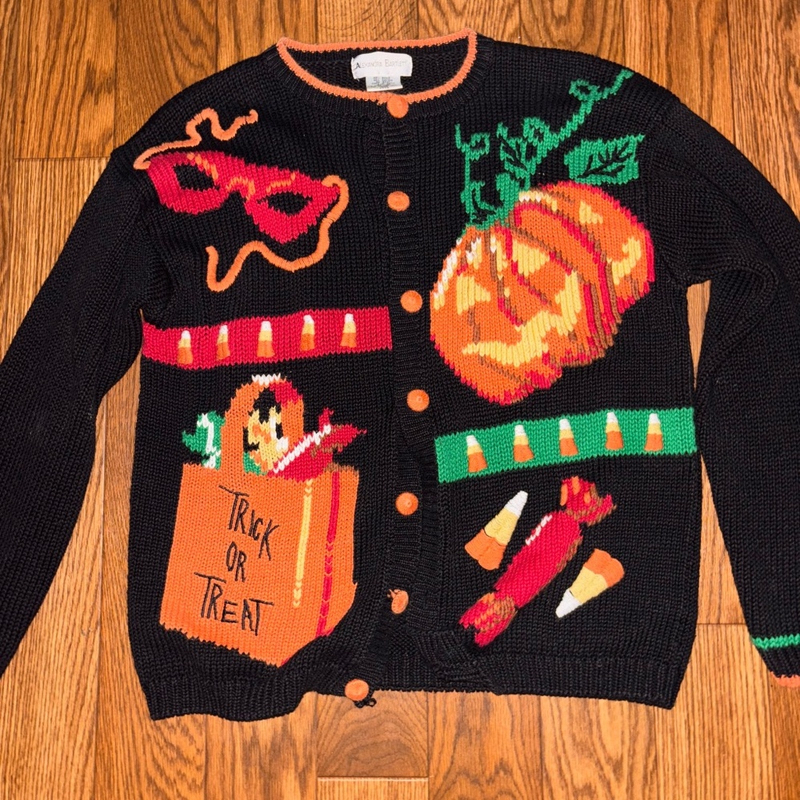 Vintage Alexandra Bartlett Halloween Cardigan- Trick or Treat Design size med