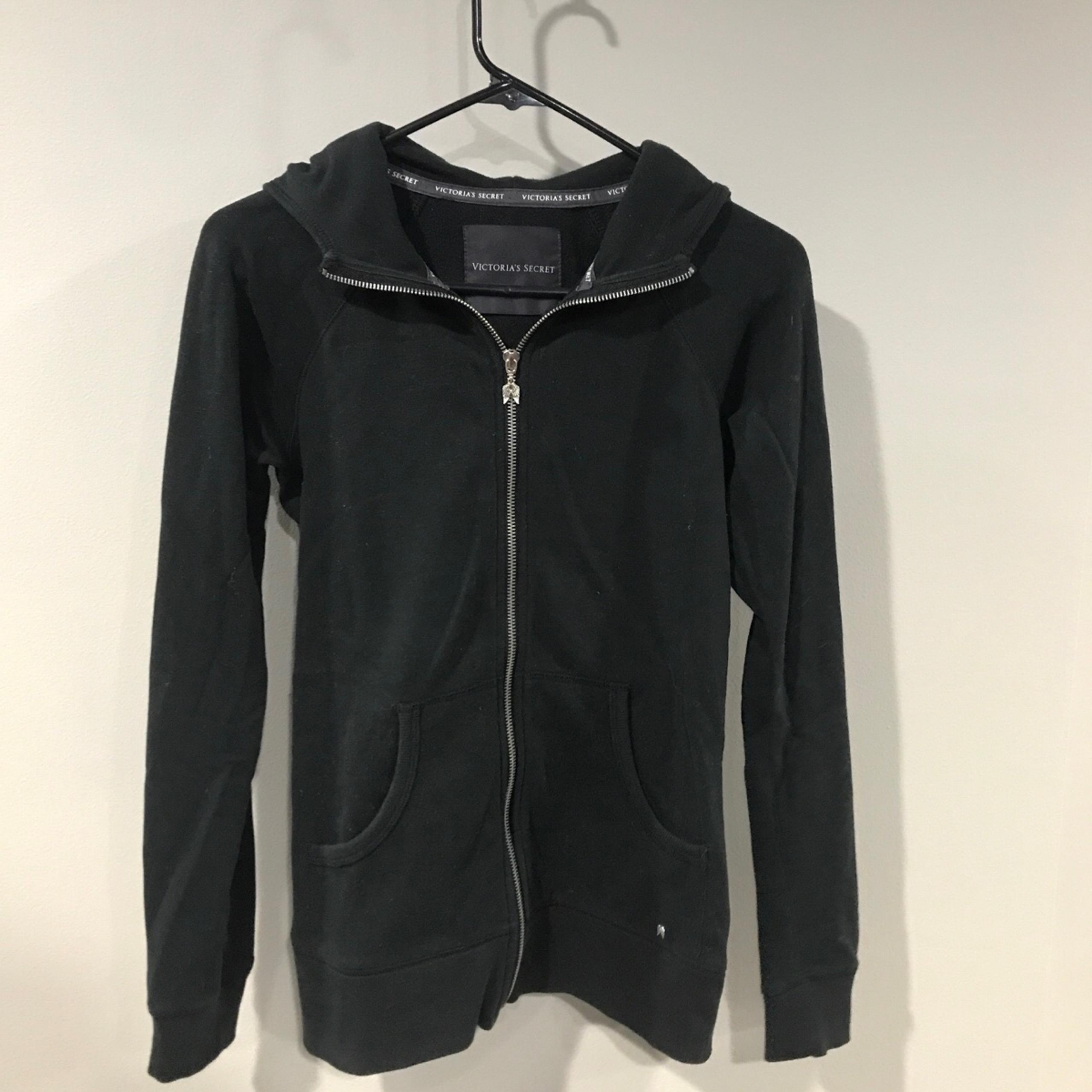 Victoria's Secret Black Angel Wing Sequin Hoodie Zip Up Sweatshirt - size Small